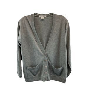 Color Cues Womens Cardigan Sweater Size Medium Gray Pockets Button Lightweight